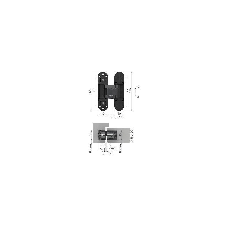 Петля скрытой установки Armadillo U3D3300.TG BL черный